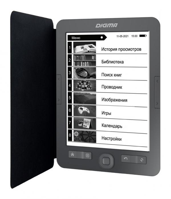 Электронная книга Digma M1 6" E-ink HD 758x1024 600MHz 128Mb/4Gb/SD/microSDHC темно-серый (в компл.:обложка)