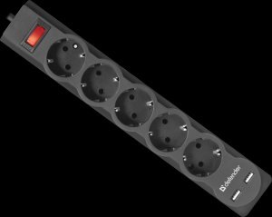 Сетевой фильтр Defender DFS 751 1,8 м, 5 розеток, 2xUSB, 2.1A / Defender DFS 751 (1.8 м, 5 розеток) / Сетевой фильтр Defender DFS 751 1,8 м, 5 розеток, 2xUSB, 2.1A