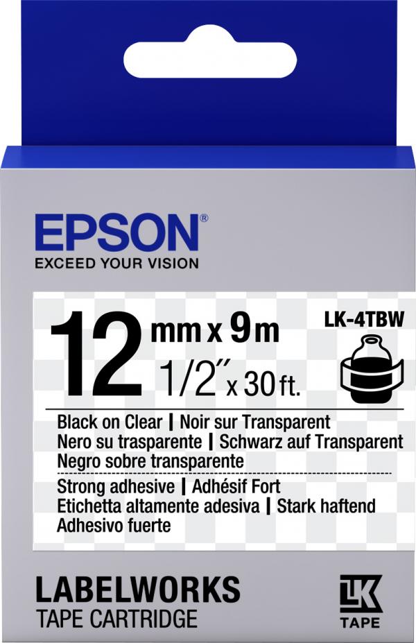 Лента / Epson LK4TBW Strng adh Blk/Clear 12/9 (C53S654015) / Epson LK-4TBW Black/Transp.