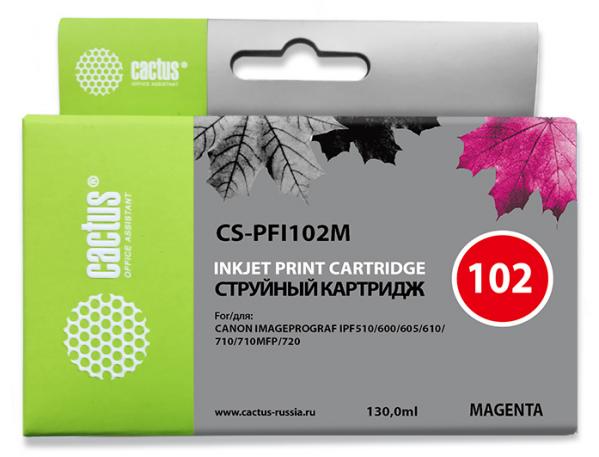 Картридж струйный Cactus CS-PFI102M пурпурный (130мл) для Canon IP iPF500/iPF600/iPF700/MFP M40/iPF765/LP17/LP24