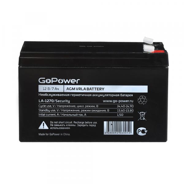 Аккумулятор свинцово-кислотный GoPower LA-1270/security 12V 7Ah клеммы T2/ F2 (1/5) / GoPower 00-00015323 / Аккумулятор свинцово-кислотный GoPower LA-1270/security 12V 7Ah клеммы T2/ F2 (1/5)