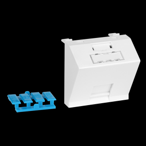 Вставка 45x45 на 1 кейстоун, угловая, со шторкой, маркировкой и иконками, белая