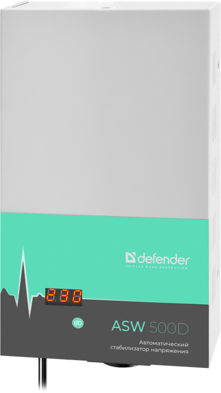 Стабилизатор напряжения ASW 500D настенный 300Вт толщина 65мм, 1 розетка / Defender 99044 / Voltage stabilizer ASW 500D wall-mounted 300W, thickness 65mm, 1 socket