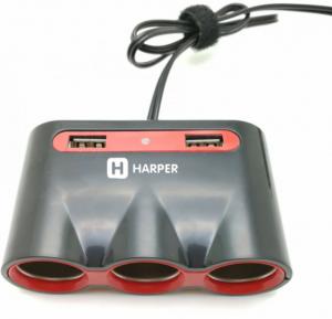 Разветвитель роз.прикуривателя Harper DP-330 3xSoc 2xUSB каб.:0.6м черный