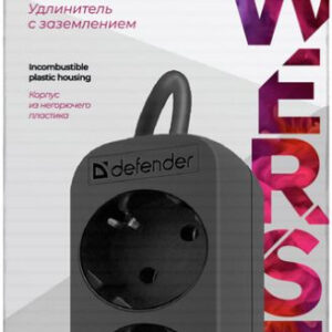Сетевой удлинитель Defender M318 1.8м (3 розетки) черный (коробка) (плохая упаковка)