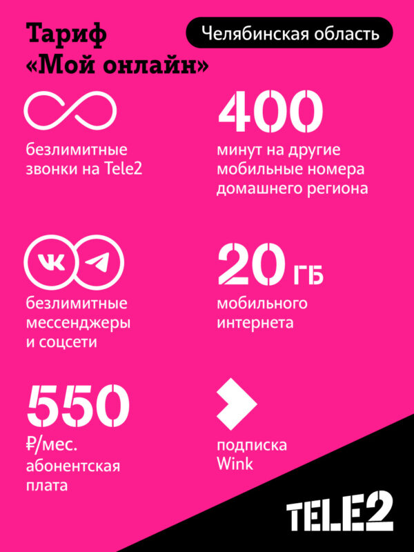 Карта SIM Tele2 Мой онлайн с тарифным планом (саморегистрация) Челябинск