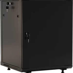 Шкаф коммутационный Hyperline (TWB-FC-1266-SR-RAL9004) настенный 12U 600x600мм пер.дв.металл задн.дв.спл.стал.лист 2 бок.пан. 60кг черный IP20