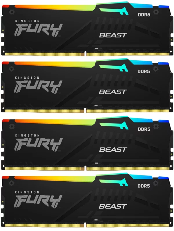 Память DDR5 4x32GB 5200MHz Kingston KF552C40BBAK4-128 Fury Beast RGB RTL Gaming PC5-41600 CL40 DIMM 288-pin 1.25В kit single rank с радиатором Ret