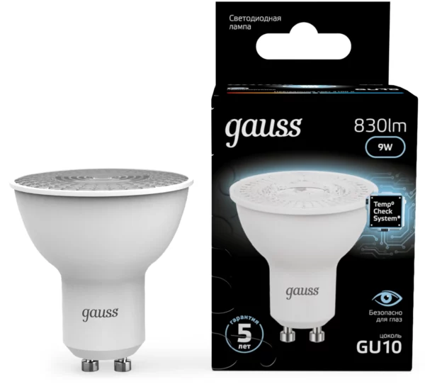 Лампа светодиодная Gauss 101506209 9Вт цок.:GU10 рефлек. 150B 4100K св.свеч.бел.нейт. MR16 (упак.:1шт)