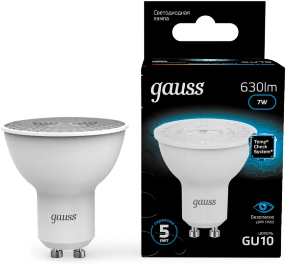 Лампа светодиодная Gauss 101506307 7Вт цок.:GU10 рефлек. 150B 6500K св.свеч.бел.хол. MR16 (упак.:1шт)