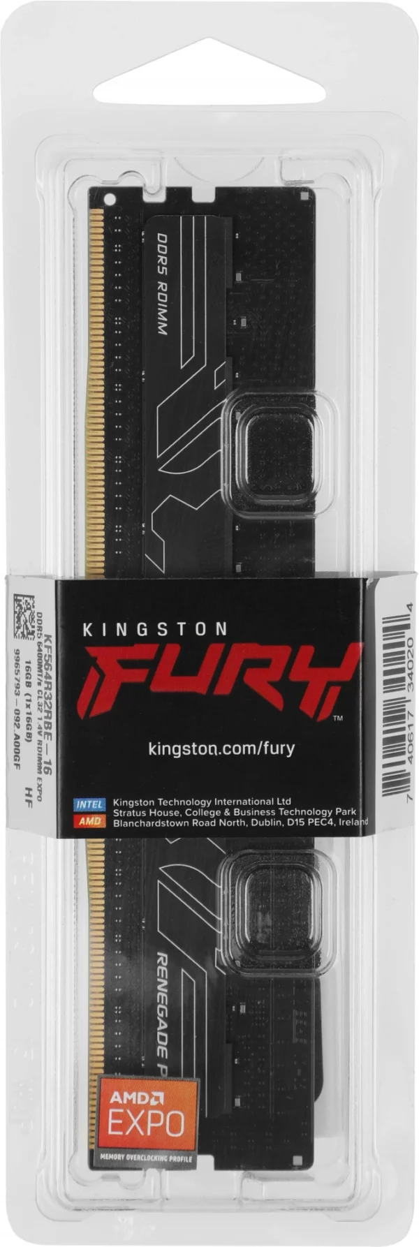 Память DDR5 16GB 6400MHz Kingston KF564R32RBE-16 Fury Renegade Pro Black Expo RTL PC5-51200 CL32 DIMM ECC 288-pin 1.4В single rank Ret