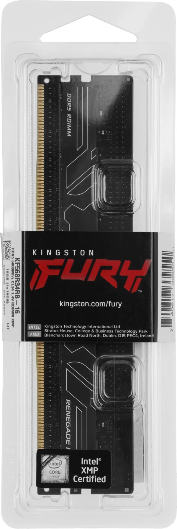 Память DDR5 16GB 6800MHz Kingston KF568R34RB-16 Fury Renegade Pro Black XMP RTL PC5-54400 CL34 DIMM ECC 288-pin 1.4В single rank Ret