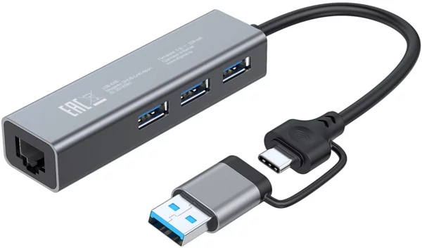 Разветвитель USB-C Digma DHUB-LAN-4port 4порт. черный