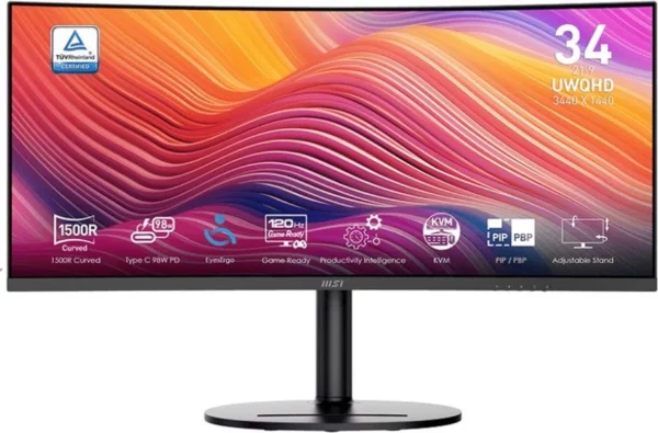 Монитор MSI 34" Modern MD342CQP черный VA LED 1ms 21:9 HDMI M/M матовая HAS 300cd 178гр/178гр 3440x1440 120Hz DP 2K USB 7.7кг