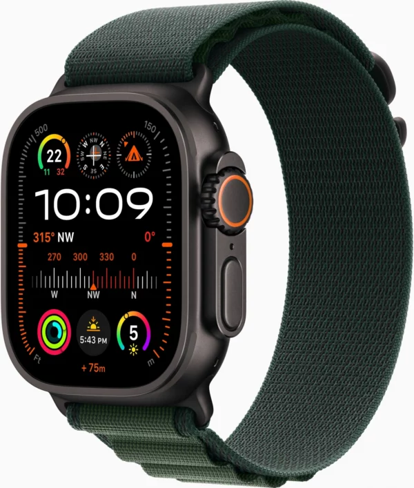 Смарт-часы Apple Watch Ultra 2 2024 A2986 49мм OLED корп.черный титан Alpine loop рем.темно-зеленый разм.брасл.:145-190мм (MX4R3ZP/A)