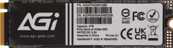 Накопитель SSD AGi PCIe 3.0 x4 4TB AGI4T0GIMAI298 AI298 M.2 2280