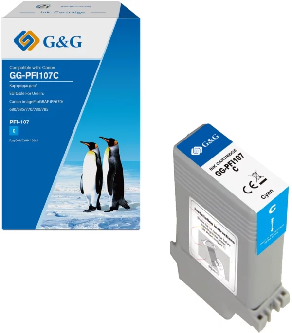 Картридж струйный GG GG-PFI107C голубой (130мл) для Canon imageProGRAF iPF670/680/685/770/780/785