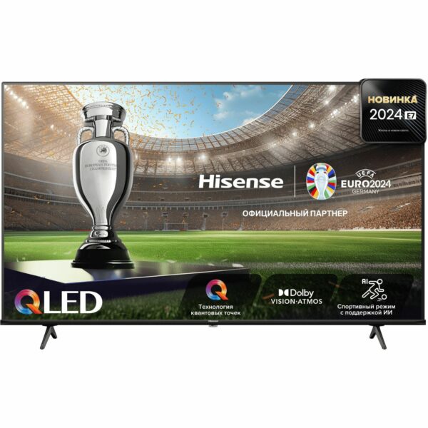 Телевизор ЖК 43`` Hisense / Hisense 43E7NQ / Телевизор ЖК 43`` Hisense/ 43", QLED, Ultra HD, Smart TV (ОС VIDAA U6), Wi-Fi, PCI 2100, DVB-T2/T/C/S2/S, 2х7W, CI+(1.4), 3хHDMI, 2хUSB, Works with Alexa, Alexa Built-in, VIDAA Voice, Yandex, Black 2024