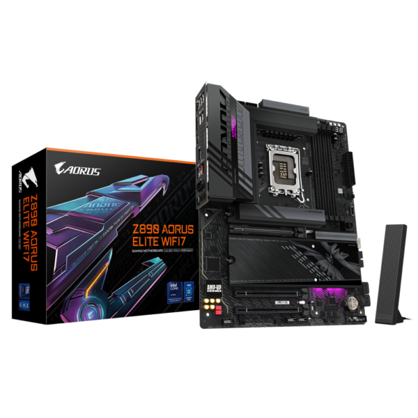 Материнская плата / GIGABYTE Z890 AORUS ELITE WIF / Материнская плата/ Z890 AORUS ELITE WIFI7, Socket 1851, Intel®Z890, 4xDDR5-6400, DP, 3xPCI-Ex16, 4xSATA3(RAID 0/1/5/10), 4xM.2, 8Ch Audio, 1x2.5GbLan, WiFi, (4+4)xUSB2.0, (5+2)xUSB3.2, (1+1)xUSB Type-C™, ATX, RTL