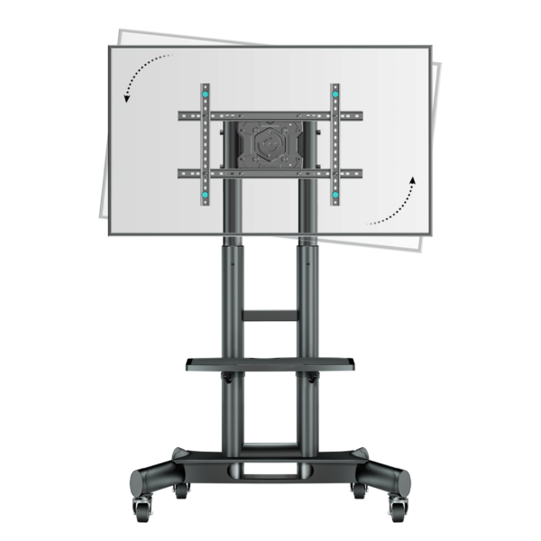 Мобильная стойка ONKRON на 1 ТВ / TS1551R-B ONKRON / Мобильная стойка ONKRON на 1 ТВ/ 40-75" портретная/альбомная ориентация, от 100х100 до 400х600 наклон 10" угол вращения -90"+5" макс нагр тв 45кг Высота 1100-1500мм, кабель-канал, регулировка полки по высоте, колесики с блокировкой, черная