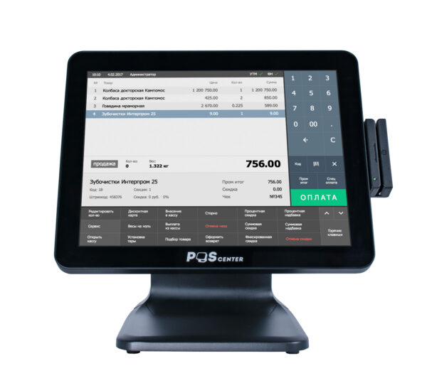 Сенсорный моноблок POSCenter POS90ES (15", PCAP, N100, RAM 8Gb, SSD 2.5" 128Gb, MSR) стенд 101, без ОС