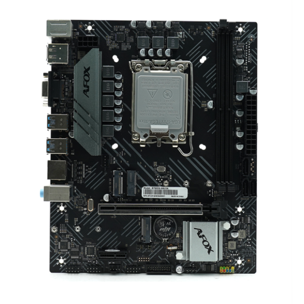 Материнская плата / AFOX B760D5-MA-V4 / Материнская плата/ MB AFOX INTEL B760 s1700, 2xDDR5(64GB), 1xPCIe 4.0x16, 1xPCIe x1, 1xMPCIe, 1xHDMI, 1xD-Sub, 1xDP, 1xLAN(1GbE), 3xSATA, 2xM.2, 4xUSB 3.0, 2xPS/2, mATX