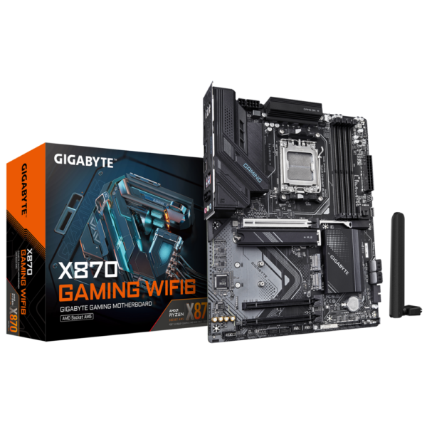 Материнская плата / GIGABYTE X870 GAMING WIFI6 / Материнская плата/ X870 GAMING WIFI6, Socket AM5, AMD X870, 4xDDR5-5200, HDMI, 3xPCI-Ex16, 4xSATA3(RAID 0/1/10), 3xM.2, 8 Ch Audio, 1x2,5GLan, WIFI, (4+4)xUSB2.0, (4+2)xUSB3.2, (2+1)xUSB Type-C™, ATX, RTL