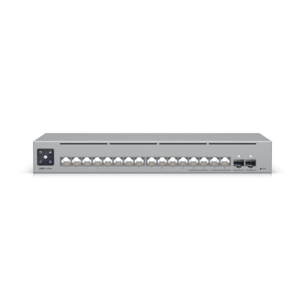 Коммутатор / Ubiquiti USW-Pro-Max-16 / Коммутатор/ Networking interface, (12) GbE RJ45 ports (4) 1/2.5 GbE RJ45 ports (2) 10G SFP+ ports ; Total non-blocking throughput, 42 Gbps ; Switching capacity, 84 Gbps