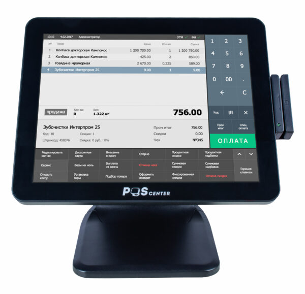 Сенсорный моноблок POSCenter POS101 (15", PCAP, WB-J6412, RAM 8Gb, съемный SSD M2 256Gb, MSR, ДЯ-RJ11 24V) Windows 10 IoT Entry