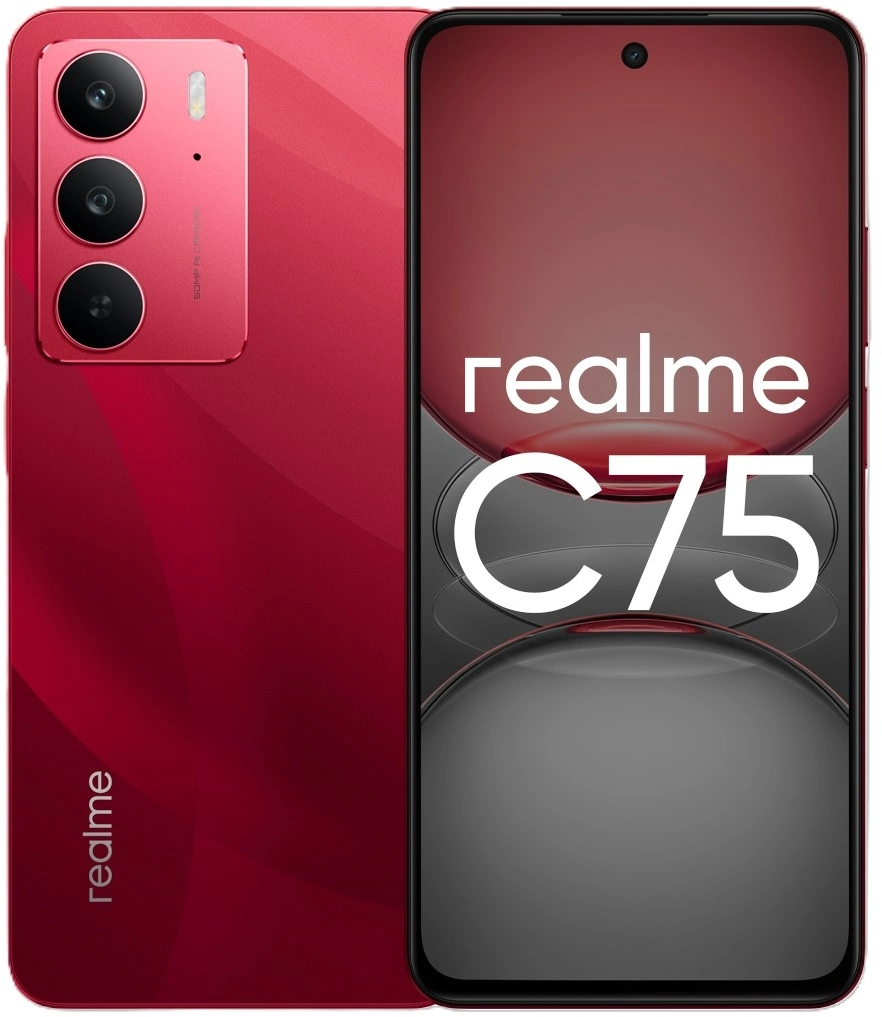 Смартфон Realme RMX3941 C75 256Gb 8Gb красный моноблок 3G 4G 2Sim 6.72" 1080x2400 Android 14 50Mpix 802.11 a/b/g/n/ac NFC GPS GSM900/1800 GSM1900 TouchSc Protect VidConf A-GPS microSD max2048Gb