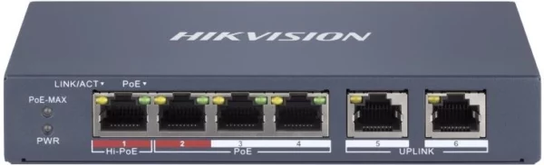 Коммутатор Hikvision DS-3E1106HP-EI 4x100Мбит/с управляемый