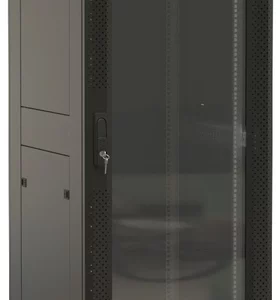 Шкаф серверный Hyperline TTBR-3261-AS-RAL9004 напольный 32U 600x1000мм стекло/металл 2 бок.пан. задн.дв.спл.стал.лист 1000кг черный 910мм 98.2кг 1610мм IP20