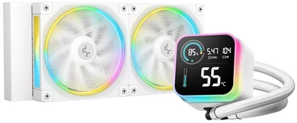 Система водяного охлаждения Deepcool LQ240 Wh ARGB Soc-AM5/AM4/1200/1700/1851 белый 4-pin 38.71dB Al LCD 300W 1530gr Ret (R-LQ240-WHDSMC-G-1)
