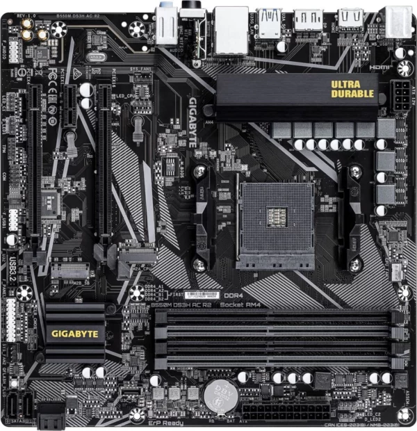 Материнская плата Gigabyte B550M DS3H AC R2 Soc-AM4 AMD B550 4xDDR4 mATX AC`97 8ch(7.1) GbLAN RAID+HDMI+DP
