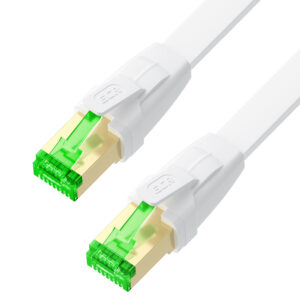 Патч-корд / Greenconnect GCR-55863 / GCR Патч-корд LSZH PROF плоский прямой 50.0m, FTP, кат.8 ethernet, RJ45, медь, 30 AWG, белый, литой, экранированные коннекторы 24K GOLD, T568B, GCR-55863