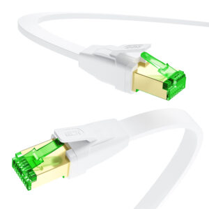 Патч-корд / Greenconnect GCR-55857 / GCR Патч-корд LSZH PROF плоский прямой 15.0m, FTP, кат.8 ethernet, RJ45, медь, 30 AWG, белый, литой, экранированные коннекторы 24K GOLD, T568B, GCR-55857