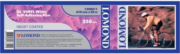 Винил Lomond 1208017 610мм-20м/белый самоклей. для струйной печати втулка:76.2мм (3") (упак.:1рул)