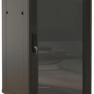 Шкаф серверный Hyperline (TTBR-2261-AS-RAL9004) напольный 22U 600x1000мм пер.дв.стекл задн.дв.спл.стал.лист 2 бок.пан. 1000кг черный