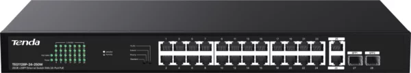 Коммутатор Tenda TEG1128P-24-250W (L2) 26x1Гбит/с 2SFP 24PoE 230W неуправляемый