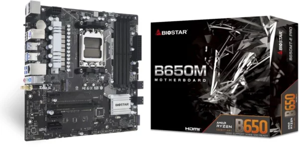 Материнская плата Biostar B650MT-E Pro SocketAM5 AMD B650 4xDDR5 mATX AC`97 8ch(7.1) 2.5Gg RAID+HDMI+DP