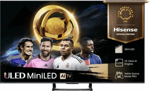 Телевизор ЖК 65`` Hisense / Hisense 65U7Q / Телевизор ЖК 65`` Hisense/ 55", Ultra HD, Mini LED, Local Dimming Zones 220, 144 Hz(VRR), Smart TV (ОС VIDAA U8.5), Wi-Fi, DVB-T2/T/C/S2/S, HDR 10+, Dolby Vision, Dolby Atmos, Bluetooth, 2.1ch 210W(Main)+20W(Subwoofer), CI+(1.4), 4хHDMI, 2хUSB, FreeSync Premium , 144Hz Game Mode Pro, Black, Central Stand, 2025