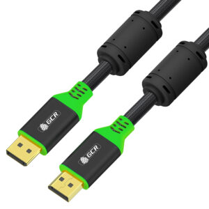 Кабель / Greenconnect GCR-56283 / GCR Кабель PROF 1.5m DisplayPort v1.4, ECO Soft капрон, 8K 60Hz, 4K 165Hz, черный, AL case, зеленый ПВХ, ферритовые кольца, 3 Х экран с армированием, GCR-56283