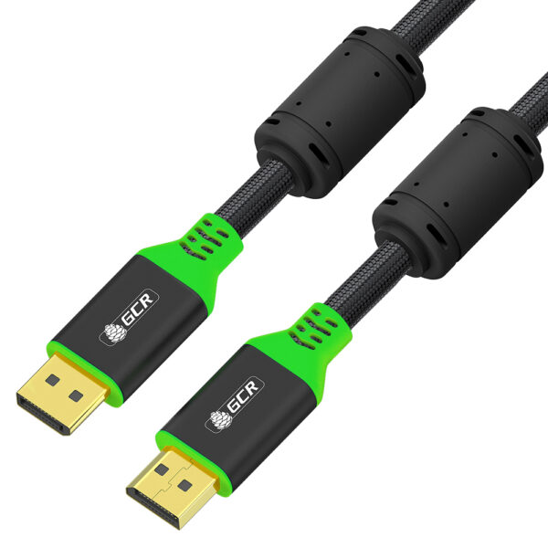 Кабель / Greenconnect GCR-56283 / GCR Кабель PROF 1.5m DisplayPort v1.4, ECO Soft капрон, 8K 60Hz, 4K 165Hz, черный, AL case, зеленый ПВХ, ферритовые кольца, 3 Х экран с армированием, GCR-56283