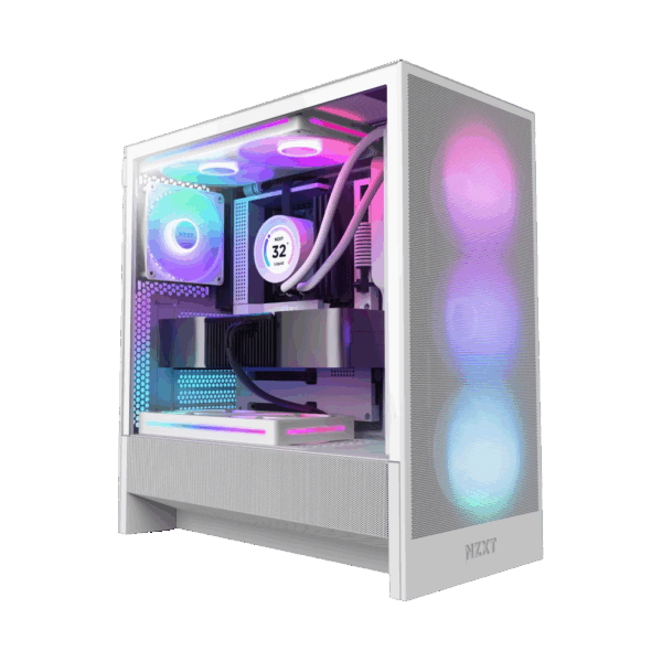 Корпус ПК без блока питания / NZXT CC-H52FW-R1 / Корпус ПК без блока питания/ Case NZXT H5 Flow RGB, Midi-Tower, TG, 4x120mm RGB, 1xUSB-A 3.2 + 1xUSB-C 3.2, E-ATX, ATX, mATX, mITX White