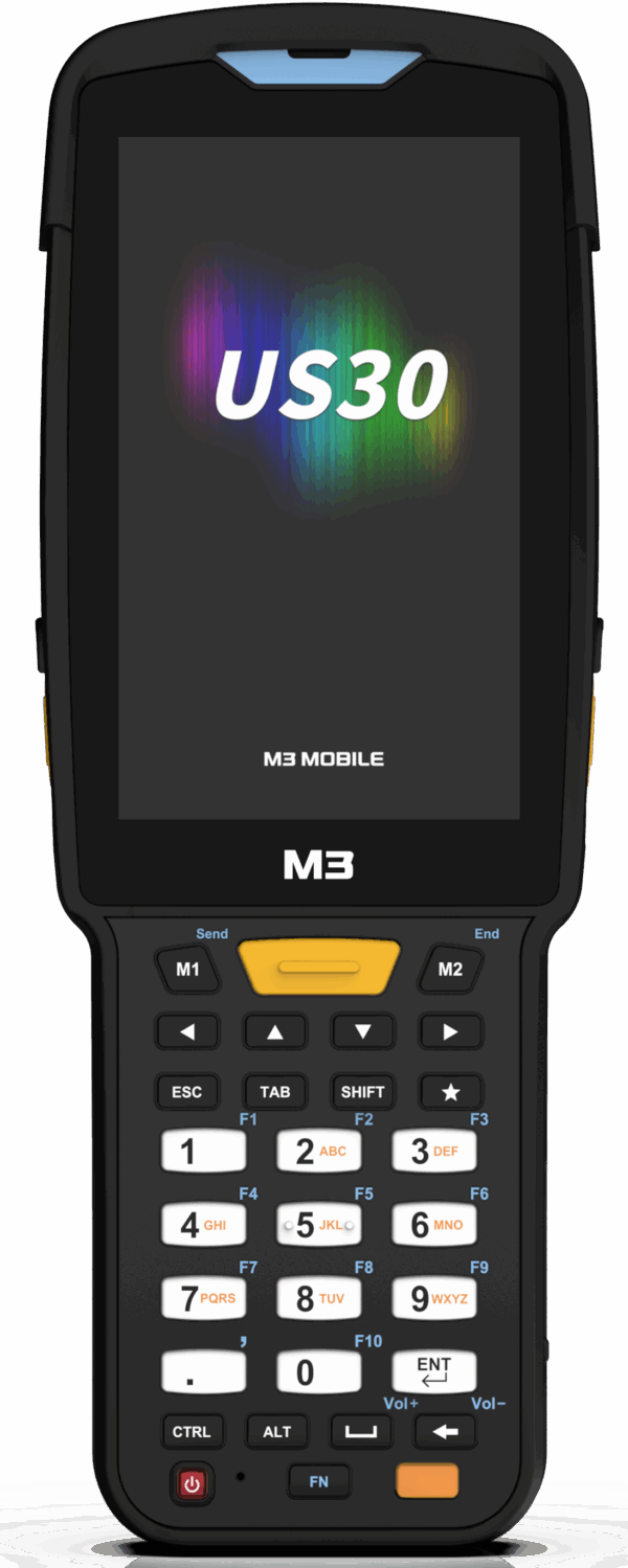 Терминал сбора данных / M3 Mobile US300D-T2CWRE-HF / Android 13.0 GMS, WVGA, Wi-Fi 6, SE4770 2D Imager Scanner(Straight Shooter/0° Scan), 16MP Rear Camera, BT5.3, NFC(HF), 4G/64G, 30 Keypad , 6700mAh Battery, Hand Strap, Bullet Proof Film
