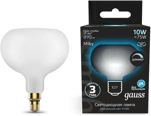 Лампа светодиодная Gauss Filament 1017802210-D 10Вт цок.:E27 груша 220B св.свеч.бел.нейт. (упак.:10шт)