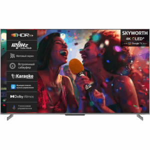 Телевизор ЖК 65`` Skyworth / Skyworth 65Q75G / 65", Ultra HD, QLED, Matte Screen, 330Nit, Google TV, DVB-T2/C/S2, 2.1.2ch Sound (30W + 20W SUB) Dolby Atmos, Karaoke Mode, 120Hz, 3 HDMI, 2 USB, Digital Audio Output, LAN, Composite output, Выход для наушников, 2 Pole, безрамочный дизайн, 2025