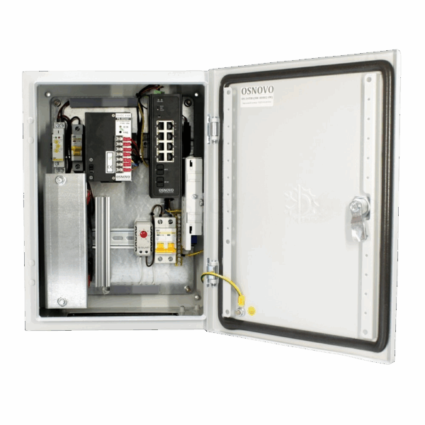 Коммутатор / OSNOVO OS-34TB1(SW-80802-IM) / Коммутатор/ Уличный Web-управляемый коммутатор с термостабилизацией и резервным питанием на базе уличной станции OSNOVO OS-34TB1.Порты 2 x GE (10/100/1000BASE-T) с PoE (до 90W) + 6 x GE (10/100/1000BASE-T) с PoE (до 30W)+ 2 x GE SFP (1000Base-X).Суммарная мощность PoE до 240W. Режим антизависания PoE устройств. Металлический шкаф (ШxВxГ) 300х400х210мм, питание AC195-265V. АКБ 48В(2,2Ач)), оптический кросс, исполнение IP66.