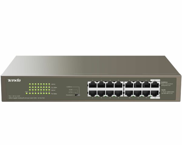 Коммутатор / Tenda TEG1116P-16-150W / Коммутатор/ Tenda TEG1116P-16-150W 1000MPoE 16-Port Gigabit Ethernet Switch with 16-Port PoE