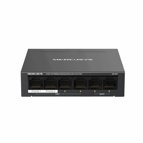 Коммутатор / Mercusys MS106P / Коммутатор/ 6-Port 10/100Mbps Desktop Switch with 4-Port PoE+